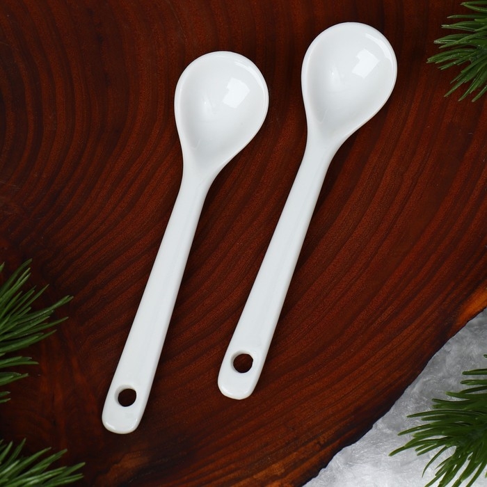 Новый год. Набор из керамики &laquo;Ёжик&raquo;, кружка 180 мл 2 шт, ложка 2 шт, цвет белый