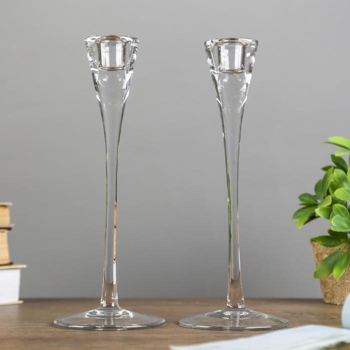 Подсвечник стекло на 1 свечу  Подсвечник стекло на 1 свечу "Бокал" набор 2 шт прозрачный  29х10,7х10,7 см