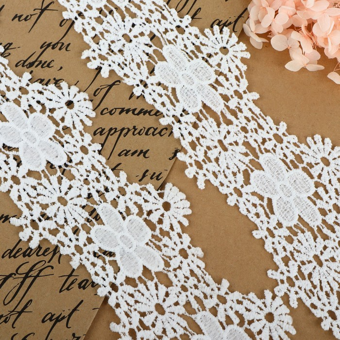 Кружево гипюровое, 80 мм × 9 ± 0,5 м, цвет белый Кружево гипюровое, 80 мм × 9 ± 0,5 м, цвет белый