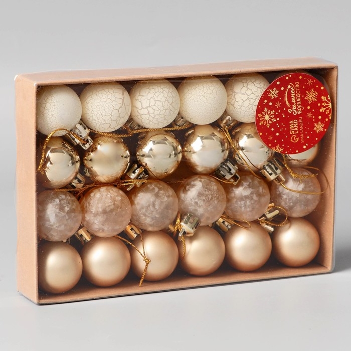 Набор шаров пластик d-3 см, 24 шт Набор шаров пластик d-3 см, 24 шт "Традиция" треск, золото белый