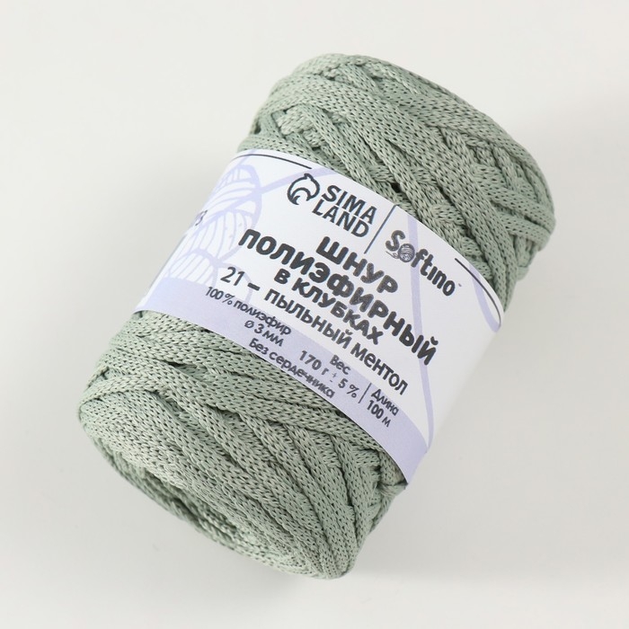 Шнур плоский 3 мм полиэфирный в клубках 100м/170г (+/- 5%) пыльный ментол - 21 Шнур плоский 3 мм полиэфирный в клубках 100м/170г (+/- 5%) пыльный ментол - 21
