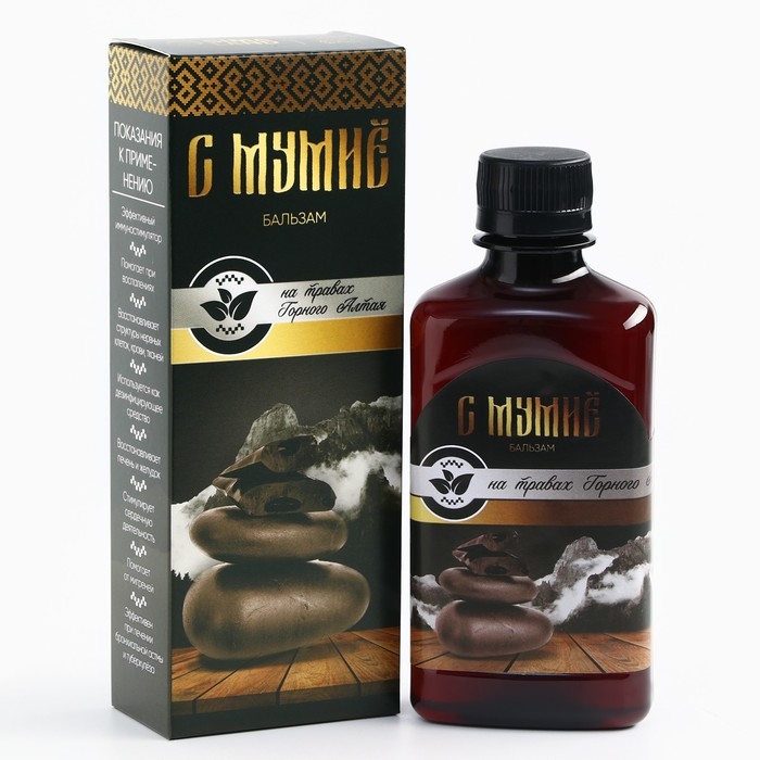 Бальзам безалкогольный &laquo;С мумиё&raquo;: шиповник, рябина, боярышник, смородина, календула, чабрец, кипрей, валериана, зверобой, мята, мумиё, в пластиковой бутылке, 250 мл.
