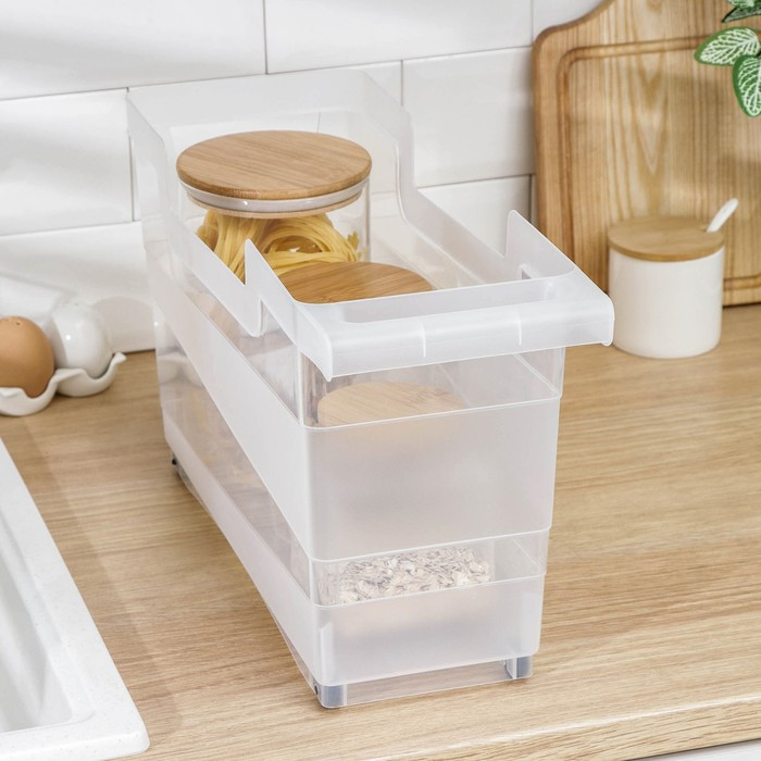 Контейнер хозяйственный с ручкой на колёсиках, 12,5 л, 45×16×25,5 см, прозрачный Контейнер хозяйственный с ручкой на колёсиках, 12,5 л, 45×16×25,5 см, прозрачный