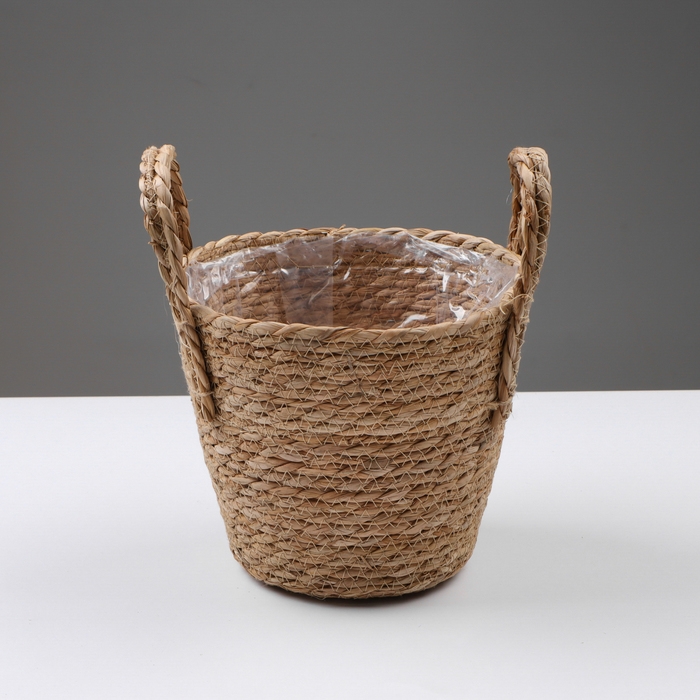 Кашпо плетеное  Кашпо плетеное "Сафари" с ручками, 21,5х21,5х18,8 см, натуральный