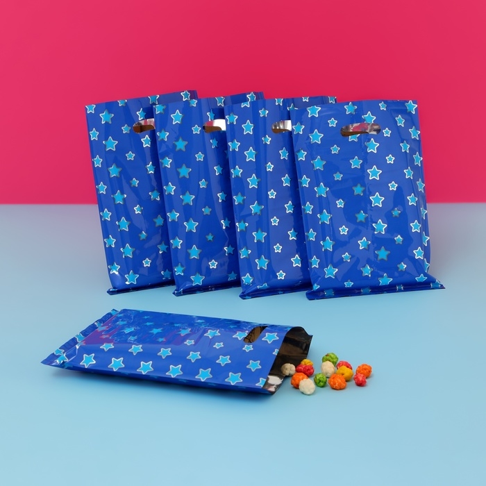 Набор подарочных пакетов, металлизированныей,  Набор подарочных пакетов, металлизированныей, "Звёзды" синий 17х25 см , 20 микрон 10 шт набор