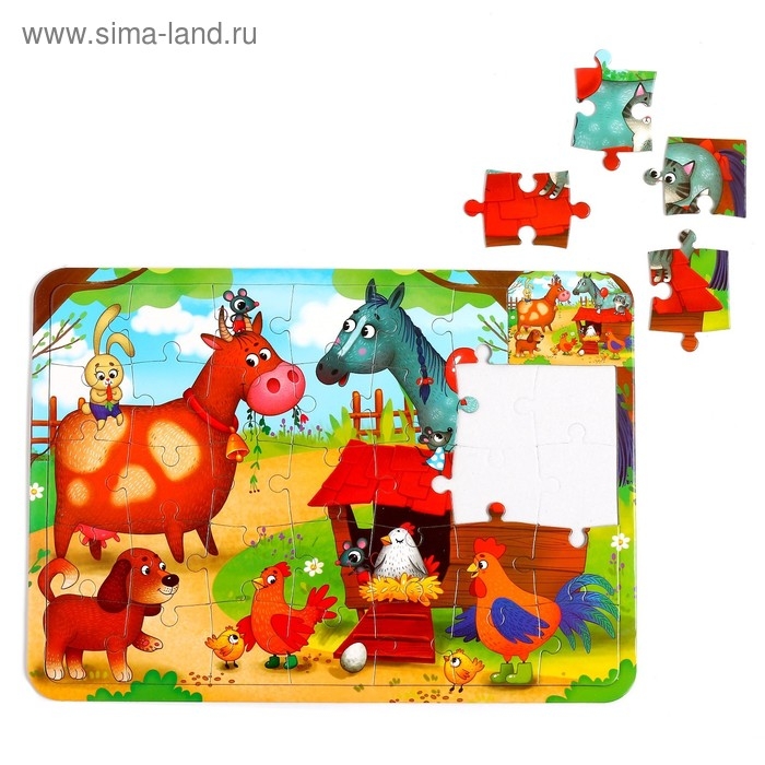 Пазл в рамке «На ферме», 34 детали + раскраска Пазл в рамке «На ферме», 34 детали + раскраска