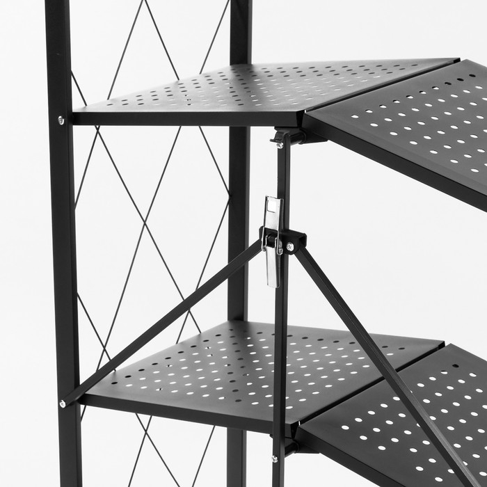 Стеллаж складной на колесах, 4 полки, 72×34×122см, цвет чёрный матовый