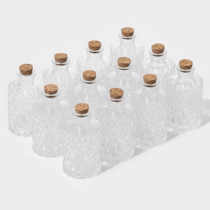 Набор баночек стеклянных для специй с пробковой крышкой Доляна «Парфе», 130 мл, 11,5×5,5 см, 12 шт Набор баночек стеклянных для специй с пробковой крышкой Доляна «Парфе», 130 мл, 11,5×5,5 см, 12 шт