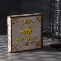 Светодиодная фигура «Счастливые каникулы» 15 × 15 × 4 см, дерево, батарейки CR2032х2 (в комплекте), свечение тёплое белое