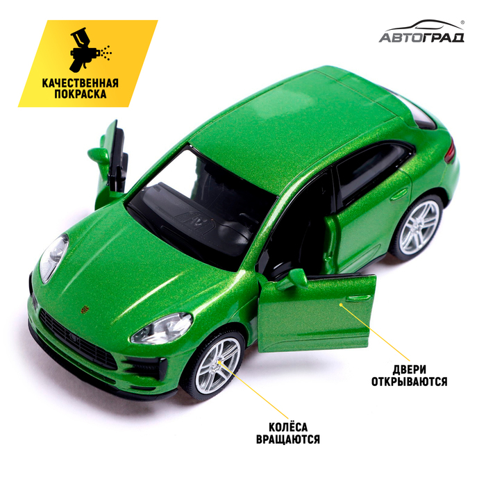 Машина металлическая PORSCHE MACAN S, 1:32, открываются двери, инерция, цвет зелёный Машина металлическая PORSCHE MACAN S, 1:32, открываются двери, инерция, цвет зелёный