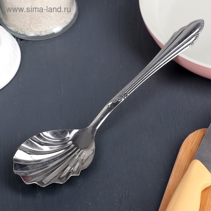 Ложка гарнирная из нержавеющей стали «Королевство», 30 мл, h=23 см, цвет серебряный Ложка гарнирная из нержавеющей стали «Королевство», 30 мл, h=23 см, цвет серебряный