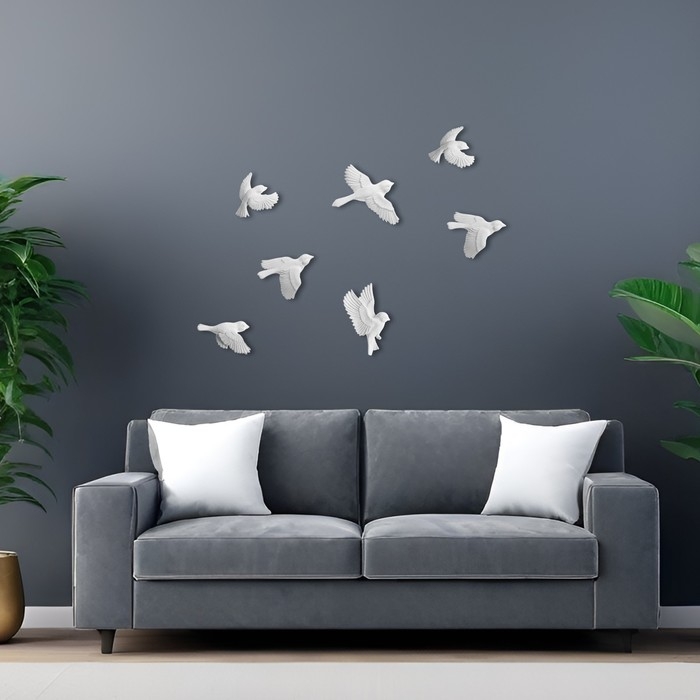 Декорация настенная, гипсовое панно Декорация настенная, гипсовое панно "Птицы" 7 шт, белые