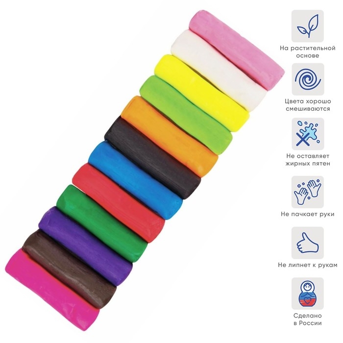Тесто для лепки 12 цветов, 360 г,  Тесто для лепки 12 цветов, 360 г, "Игротека" в пакете, микс