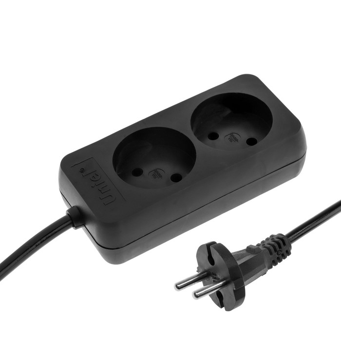 Удлинитель Uniel Standart, 2 розетки, 3 м, 10 А, 2500 Вт, без з/к, черный Удлинитель Uniel Standart, 2 розетки, 3 м, 10 А, 2500 Вт, без з/к, черный