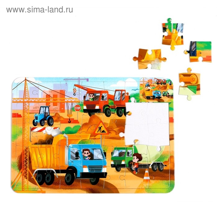 Пазл в рамке «Машины на стройке», 34 детали + раскраска Пазл в рамке «Машины на стройке», 34 детали + раскраска