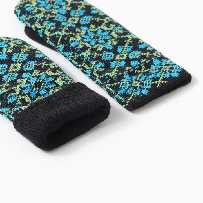 Варежки двойные женские  Варежки двойные женские "Орнамент", цвет черный/синий, р-р 18