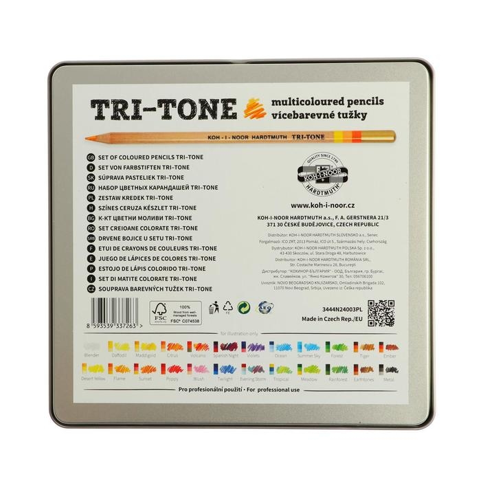 Карандаши много цвета Koh-I-Noor TRI-TONE 3444 24 штук, металлический пенал Карандаши много цвета Koh-I-Noor TRI-TONE 3444 24 штук, металлический пенал