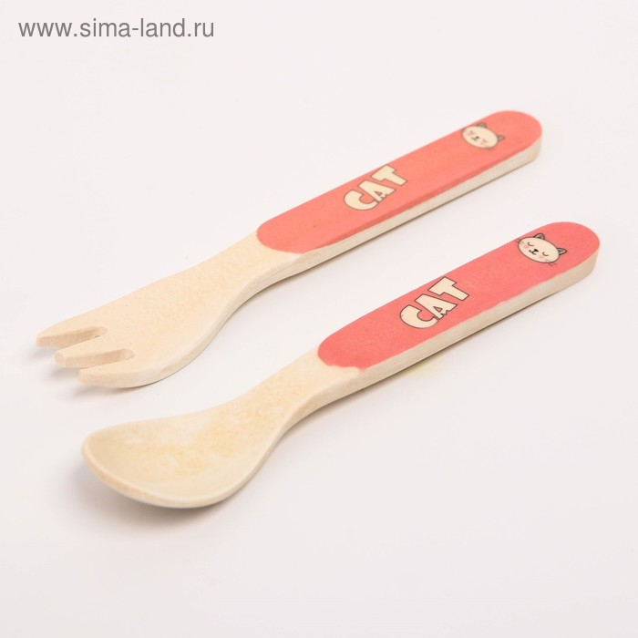 Набор детской бамбуковой посуды «Кошечка», тарелка, миска, стакан, приборы, 5 предметов Набор детской бамбуковой посуды «Кошечка», тарелка, миска, стакан, приборы, 5 предметов