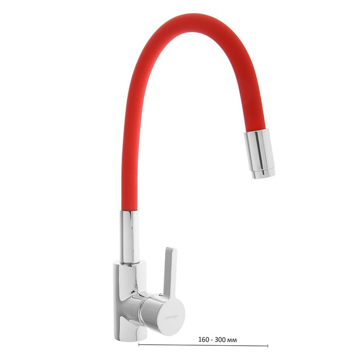 Cмеситель для кухни Accoona A9890N, однорычажный, силиконовый излив, красный/хром Cмеситель для кухни Accoona A9890N, однорычажный, силиконовый излив, красный/хром