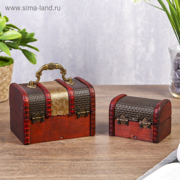 Шкатулка дерево сундучок  Шкатулка дерево сундучок "Песочные часы" набор 2 шт 8,5х12х8,5 см 5,5х7х6 см