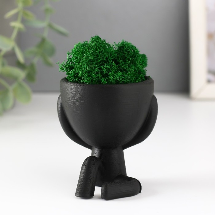 Кашпо бетонное мини Кашпо бетонное мини "Мистер Грин" Ивадзару со мхом черный 5,5х6,5х6,5 см (мох зел стабил.)