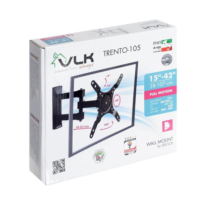 Кронштейн VLK TRENTO-105, для ТВ, наклонно-поворотный, 15-42 Кронштейн VLK TRENTO-105, для ТВ, наклонно-поворотный, 15-42", 60-325 мм от стены, черный
