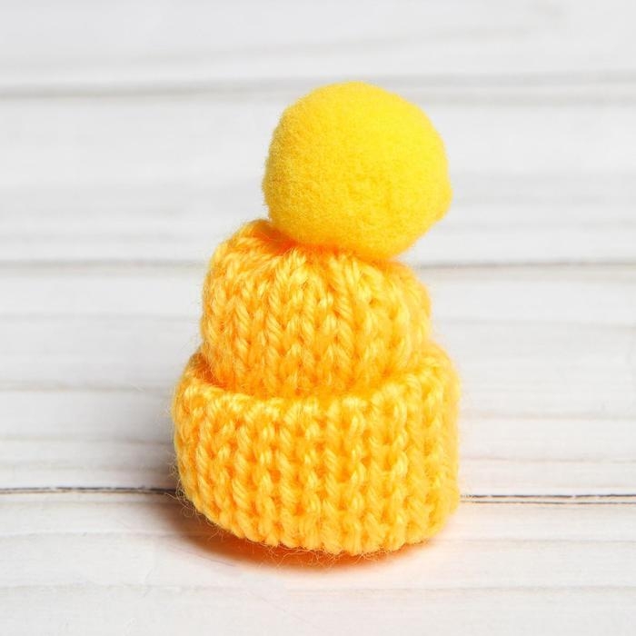 Шапка для игрушек вязаная с помпоном, набор 5 шт., цвет жёлтый Шапка для игрушек вязаная с помпоном, набор 5 шт., цвет жёлтый