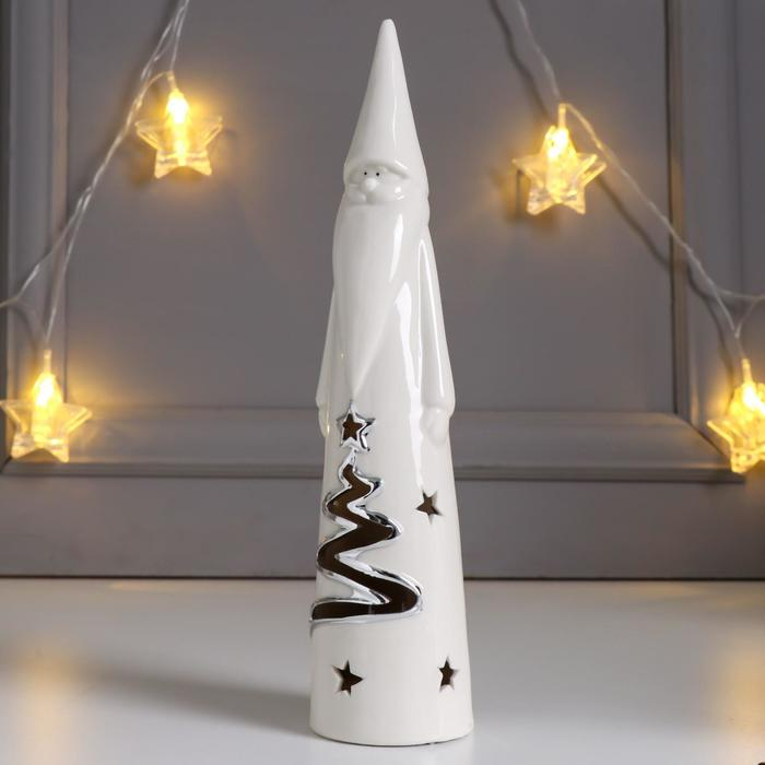 Сувенир керамика световой Сувенир керамика световой "Дедушка Мороз с ёлочкой на шубе" серебро 25х5,7х5,7 см