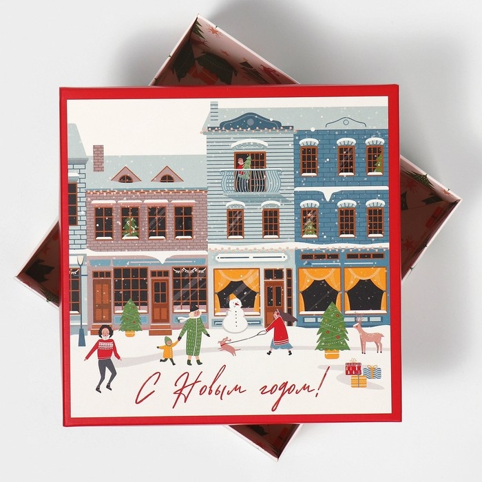 Коробка новогодняя складная «Новогодний город», 17 х 17 х 7 см, Новый год Коробка новогодняя складная «Новогодний город», 17 х 17 х 7 см, Новый год