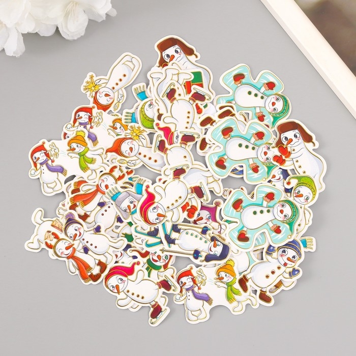 Наклейки для творчества Наклейки для творчества "Снеговички-оболтусы" тиснение золото набор 48 шт 9х7х0,8 см