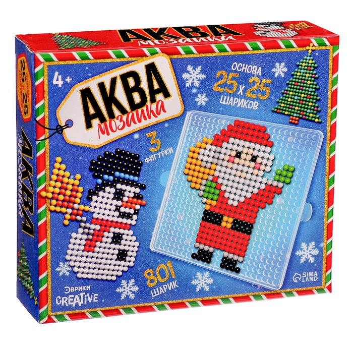 Аквамозаика «Дед Мороз: Снеговичок и ёлочка», 3 фигурки, 801 шарик Аквамозаика «Дед Мороз: Снеговичок и ёлочка», 3 фигурки, 801 шарик