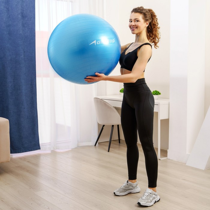 Фитбол ONLYTOP, d=75 см, 1000 г, антивзрыв, цвет голубой Фитбол ONLYTOP, d=75 см, 1000 г, антивзрыв, цвет голубой