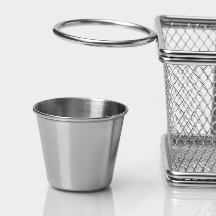 Корзинка для картофеля фри Доляна «Лонгфилд», 10×8×7,5 см, с соусником d=5 см, цвет серебристый Корзинка для картофеля фри Доляна «Лонгфилд», 10×8×7,5 см, с соусником d=5 см, цвет серебристый