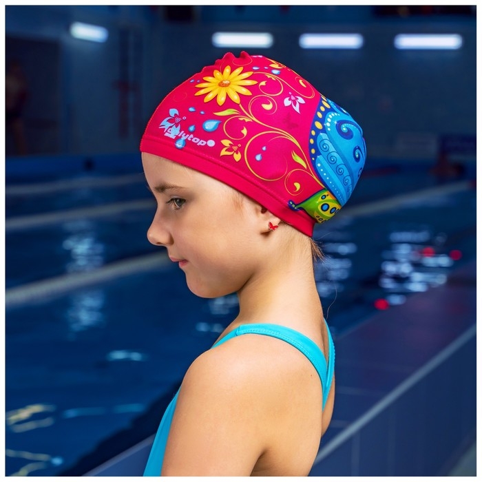 Шапочка для плавания детская ONLYTOP «Бабочка», тканевая, обхват 46-52 см