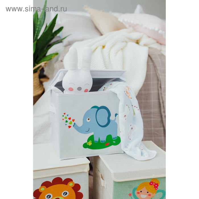 Короб стеллажный для хранения с крышкой «Слонёнок», 25×25×25 см, цвет серый Короб стеллажный для хранения с крышкой «Слонёнок», 25×25×25 см, цвет серый