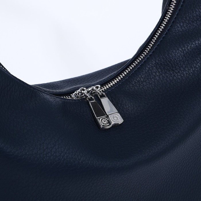 Сумка-мешок на молнии, наружный карман, длинный ремень, цвет тёмно-синий