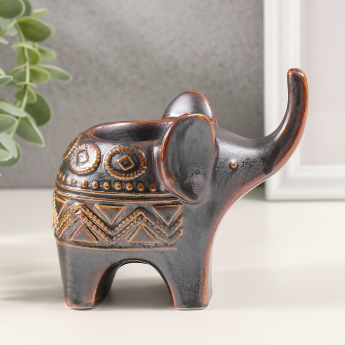 Подсвечник керамика на 1 свечу Подсвечник керамика на 1 свечу "Слонёнок. Этнические узоры" коричневый 7х11,5х10,5 см