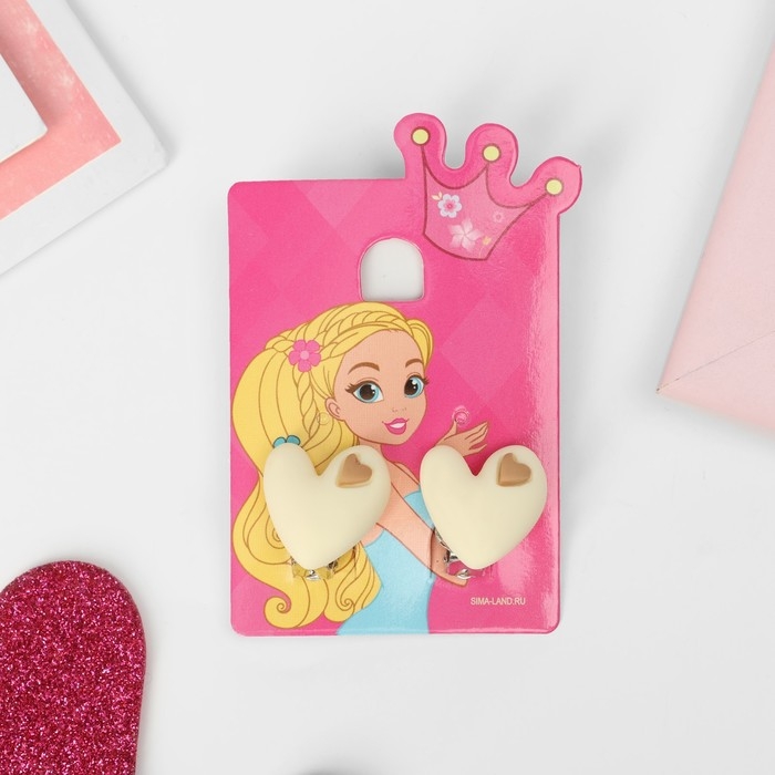 Клипсы детские «Выбражулька» сердце, цвет бежево-коричневый Клипсы детские «Выбражулька» сердце, цвет бежево-коричневый