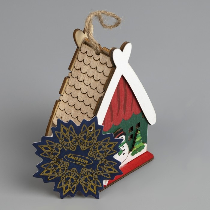 Ёлочная игрушка «Домик со снеговиком», от батареек, свечение тёплое белое Ёлочная игрушка «Домик со снеговиком», от батареек, свечение тёплое белое