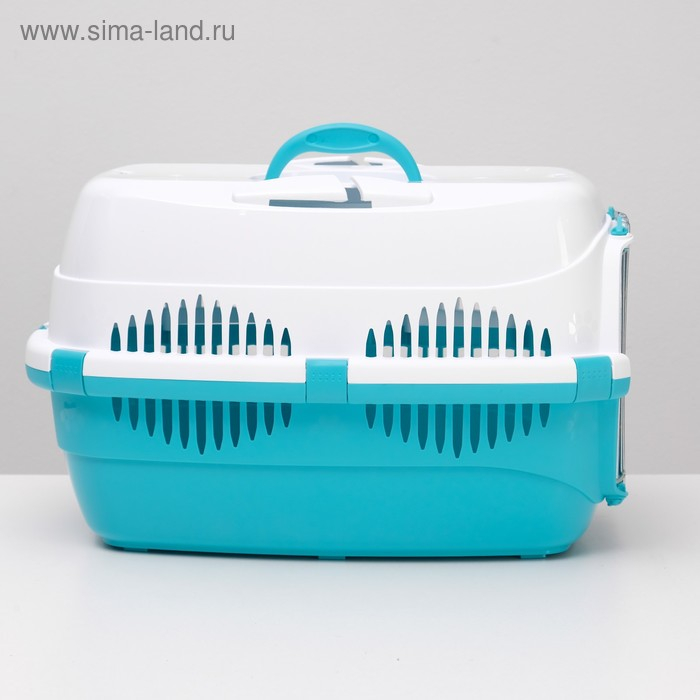 Переноска для животных до 12 кг  Переноска для животных до 12 кг "Пижон" 49х33х32см, металлическая дверь, бело-бирюзовая