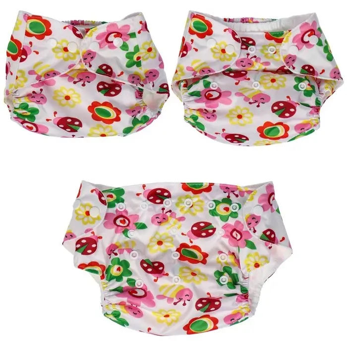 Многоразовый подгузник с 3-х слойным вкладышем Крошка Я &laquo;Цветочки&raquo;, 3-15 кг
