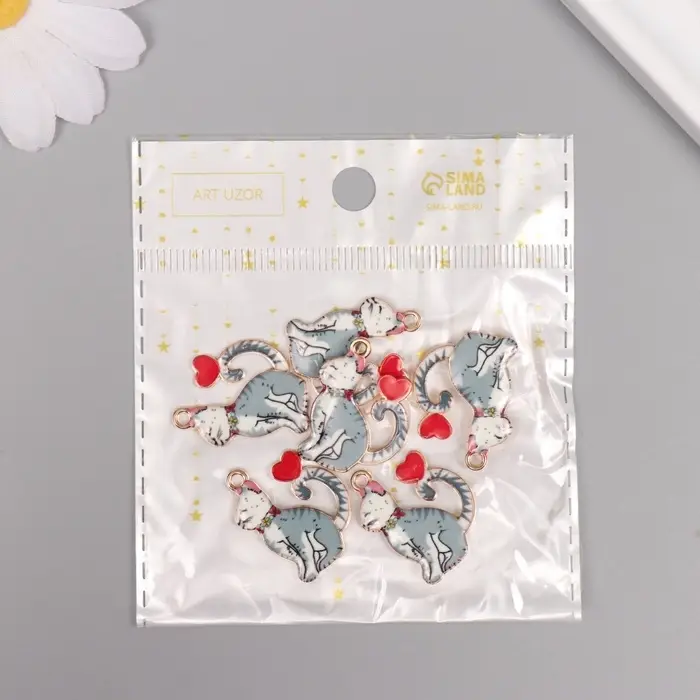 Декор для творчества металл, эмаль Декор для творчества металл, эмаль "Серый кот с сердечком" 2,5х1,8 см