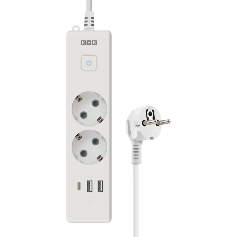 Удлинитель Power Cube, 2р/1.9м выкл.,3USB, 3.5кВт,16А,3x1,0 белый(PC-4-2M)