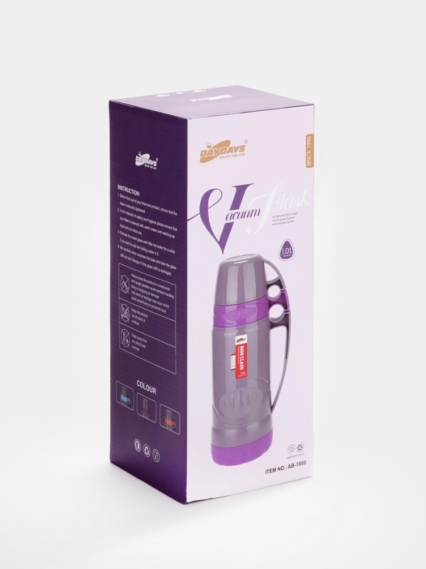 Термос 1 л, со стеклянной колбой, 11х31см, голубой