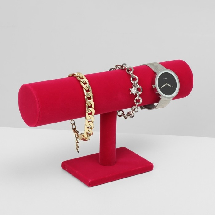 Подставка для часов, браслетов, цепочек, флок, 23,5×6,5×13,5 см, d=5 см, цвет ярко-розовый Подставка для часов, браслетов, цепочек, флок, 23,5×6,5×13,5 см, d=5 см, цвет ярко-розовый