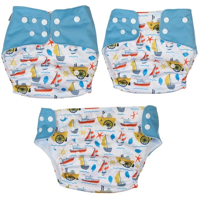 Многоразовый подгузник «Корабли», 3-15 кг, цвет белый, Крошка Я Многоразовый подгузник «Корабли», 3-15 кг, цвет белый, Крошка Я