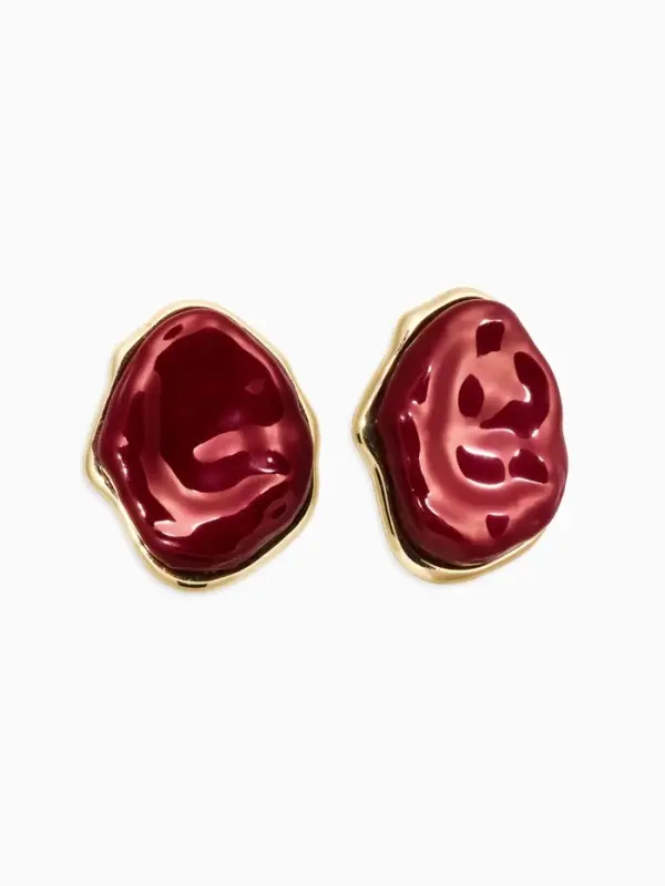 Серьги большие &laquo;Мятый овал&raquo;, акрил, бордовые в золоте