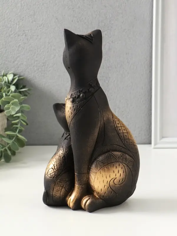 Копилка для денег &laquo;Коты Фараоны&raquo;, гипс, чёрная в золоте, 27.5&times;15&times;9 см