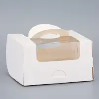 Коробка под бенто - торт с окном, белая, 14&times;14&times;8 см