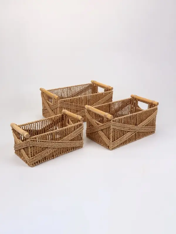 Набор корзин &laquo;Намибия&raquo; 3 шт.: 27&times;15&times;13, 32&times;19&times;15, 38&times;23&times;16 см, бумага, дерево, бежевые